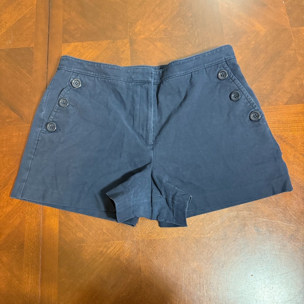 ANN TAYLOR Women's Navy Blue Sailor Shorts Size 14 | Side Button Nautical Cotton